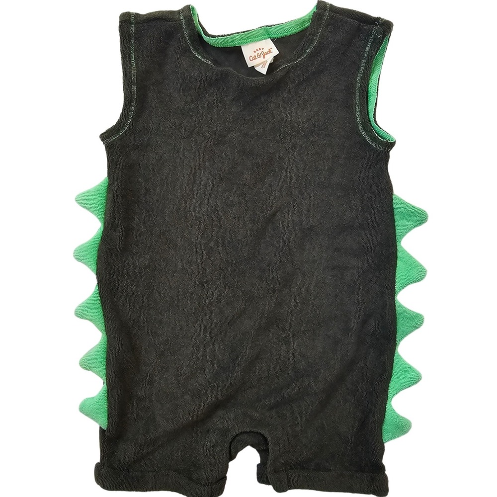 Cat‎ & Jack Green Terry Cloth Boys Dino Spikes Tank Romper Shorts Size 12 month